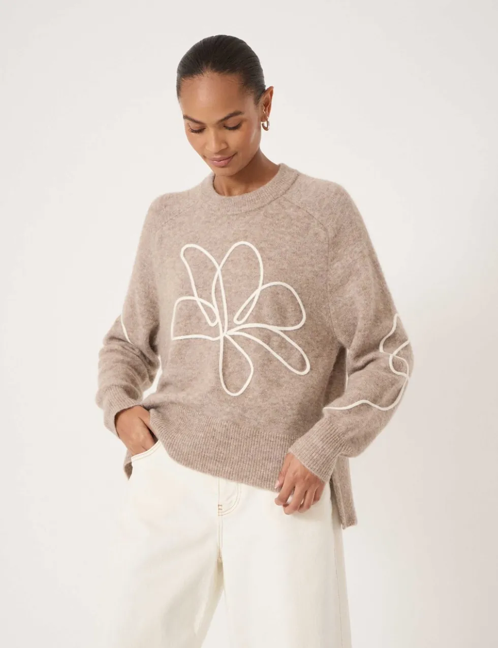 Alpaca Blend Flower Crew Neck Jumper