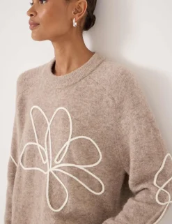 Alpaca Blend Flower Crew Neck Jumper