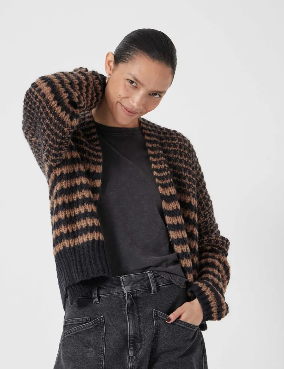 Alpaca Blend Striped Cardigan
