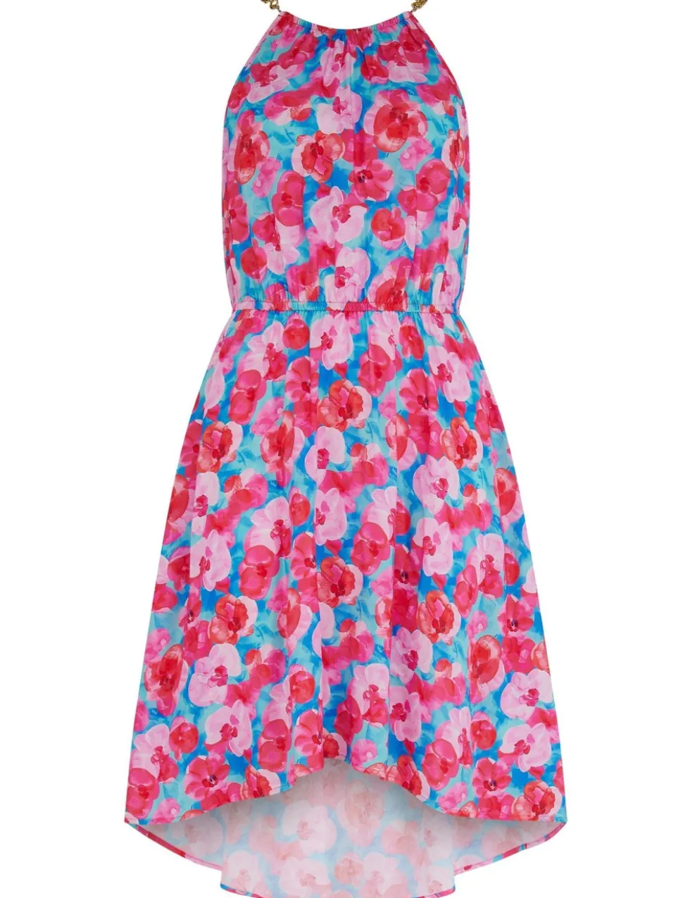 Amber Gold Chain High Neck Woven Beach Dress