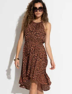 Amber Gold Chain High Neck Woven Beach Dress