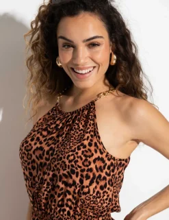 Amber Gold Chain High Neck Woven Beach Dress