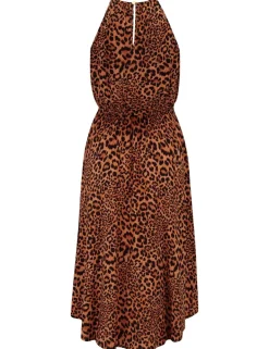 Amber Gold Chain High Neck Woven Beach Dress