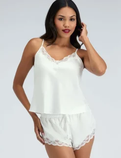 Amelia Satin Lace Trim Cami Shortie Set