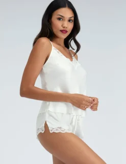 Amelia Satin Lace Trim Cami Shortie Set