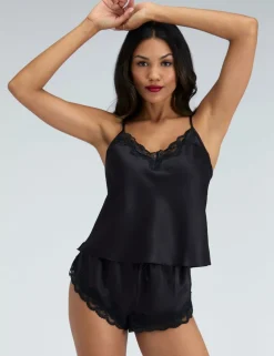 Amelia Satin Lace Trim Cami Shortie Set