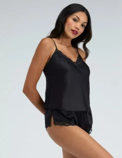 Amelia Satin Lace Trim Cami Shortie Set