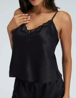 Amelia Satin Lace Trim Cami Shortie Set