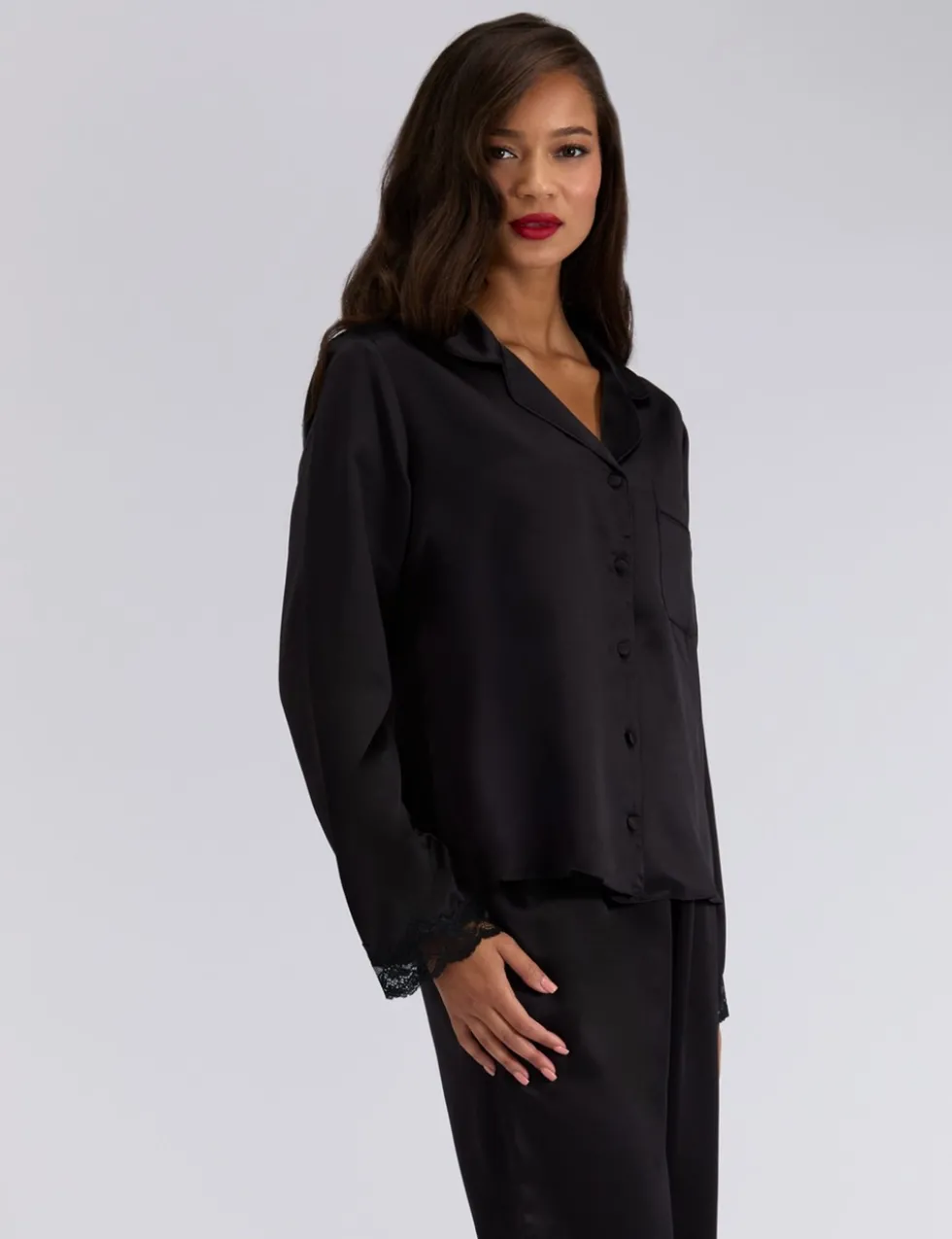 Amelia Satin Lace Trim Pyjama Set