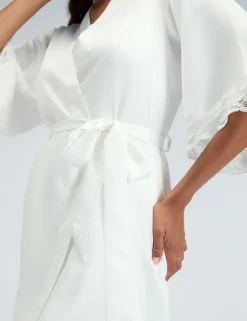 Amelia Satin Lace Trim Robe