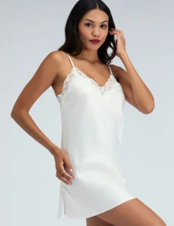 Amelia Satin Strappy Lace Trim Chemise