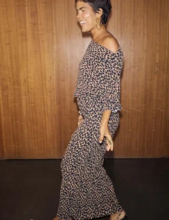 Animal Print Bardot Midaxi Dress
