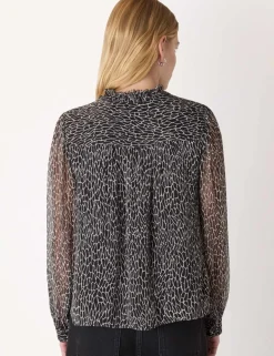 Animal Print Frill Detail Blouse