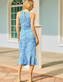 Animal Print Halter Neck Midi Column Dress