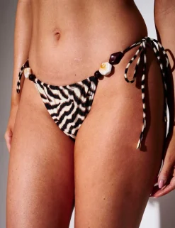 Animal Print High Leg Beaded Bikini Bottoms