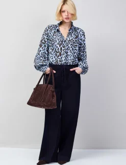 Animal Print High Neck Blouson Sleeve Blouse