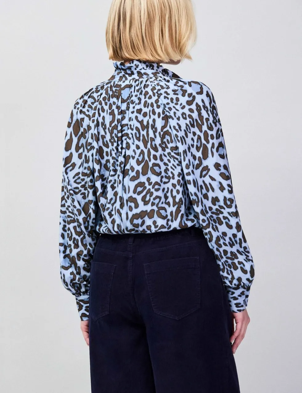 Animal Print High Neck Blouson Sleeve Blouse