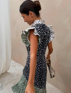 Animal Print High Neck Maxi Skater Dress