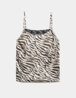 Animal Print Lace Detail Cami Top