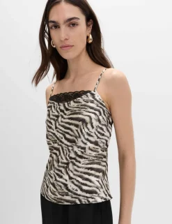 Animal Print Lace Detail Cami Top