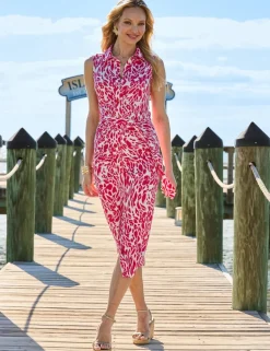 Animal Print Ruched Midi Shirt Dress