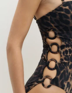 Animal Print Side Detail Bandeau Swimsuit