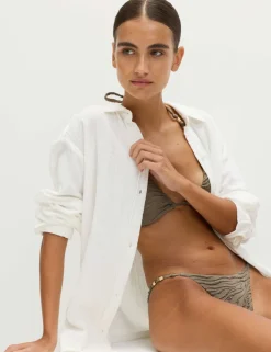 Animal Print Textured Triangle Bikini Top