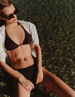 Animal Print Textured Triangle Bikini Top