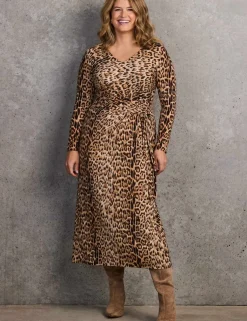 Animal Print Tie Front Midi Wrap Dress