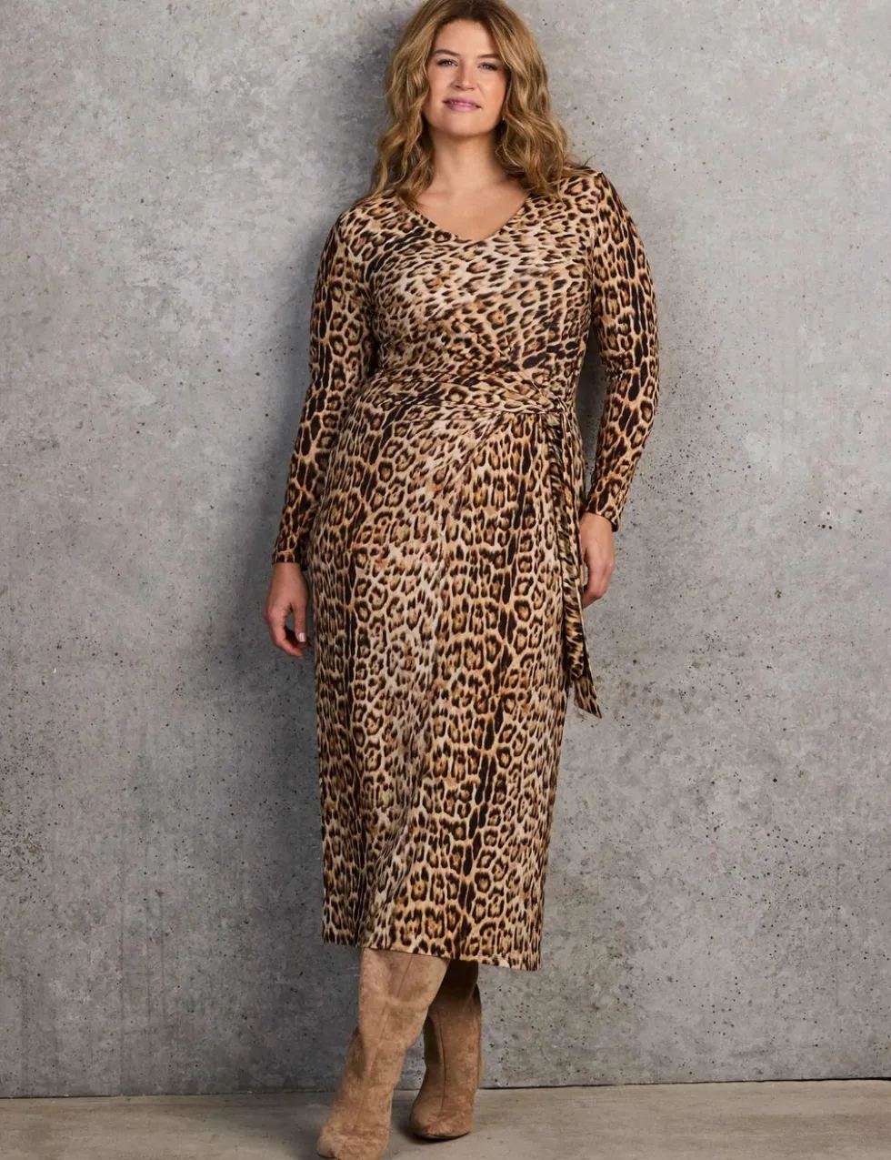 Animal Print Tie Front Midi Wrap Dress