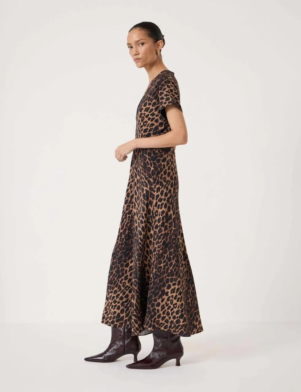 Animal Print V-Neck Maxi Tea Dress