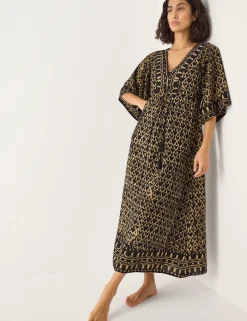 Animal Print V-Neck Midi Kaftan Dress