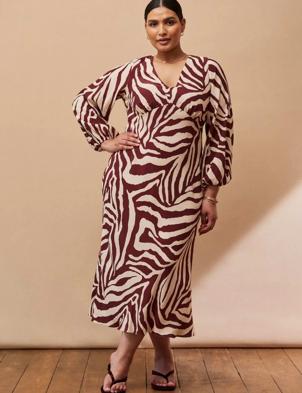 Animal Print V-Neck Midi Tea Dress