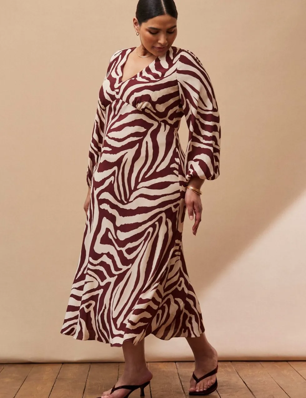 Animal Print V-Neck Midi Tea Dress