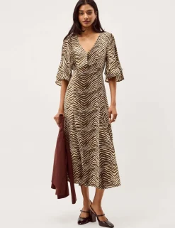 Animal Print V-Neck Midi Tea Dress