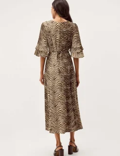 Animal Print V-Neck Midi Tea Dress