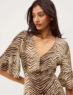Animal Print V-Neck Midi Tea Dress