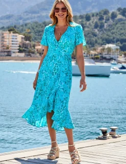 Animal Print V-Neck Midi Wrap Dress