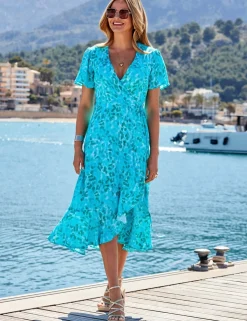 Animal Print V-Neck Midi Wrap Dress