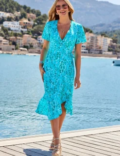 Animal Print V-Neck Midi Wrap Dress