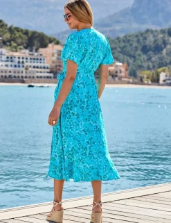 Animal Print V-Neck Midi Wrap Dress