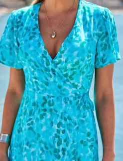 Animal Print V-Neck Midi Wrap Dress