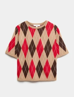 Argyle Crew Neck Slim Fit Knitted Top