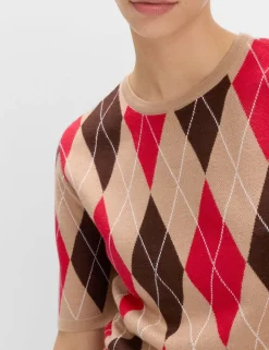 Argyle Crew Neck Slim Fit Knitted Top