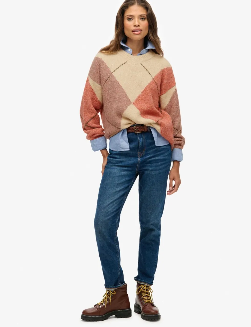 Argyle V-Neck Oversized Jumper