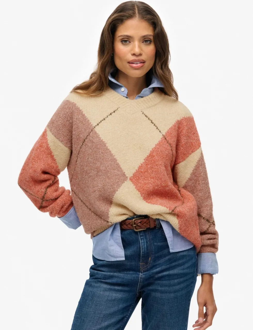 Argyle V-Neck Oversized Jumper