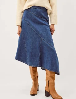 Asymmetric Denim Midi Skirt