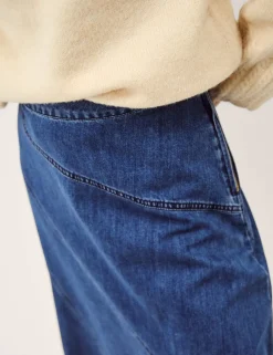 Asymmetric Denim Midi Skirt