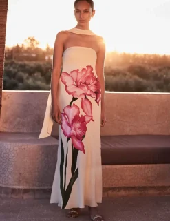 Aurora Yellow Floral Scarf Detail Bandeau Dress