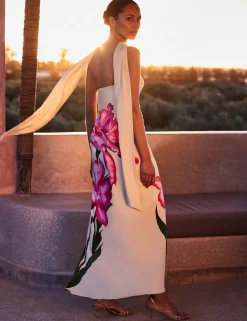 Aurora Yellow Floral Scarf Detail Bandeau Dress